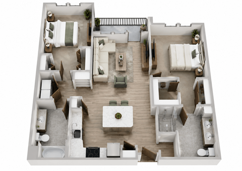 Floor plan for 2 beds, 2 baths, 1147 sqft